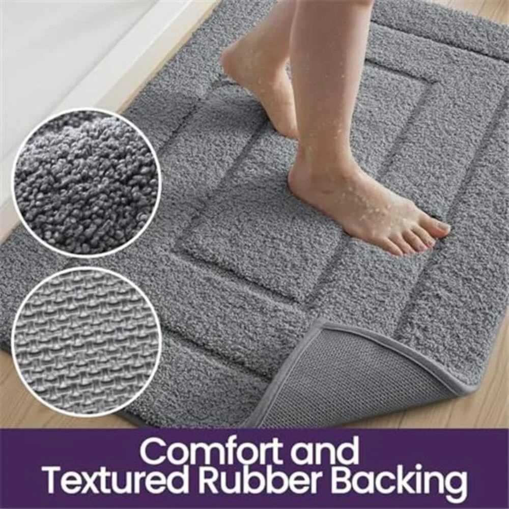 Bathroom Rug Extra Large Non Slip Washable Microfiber Bath Mat Soft Grey